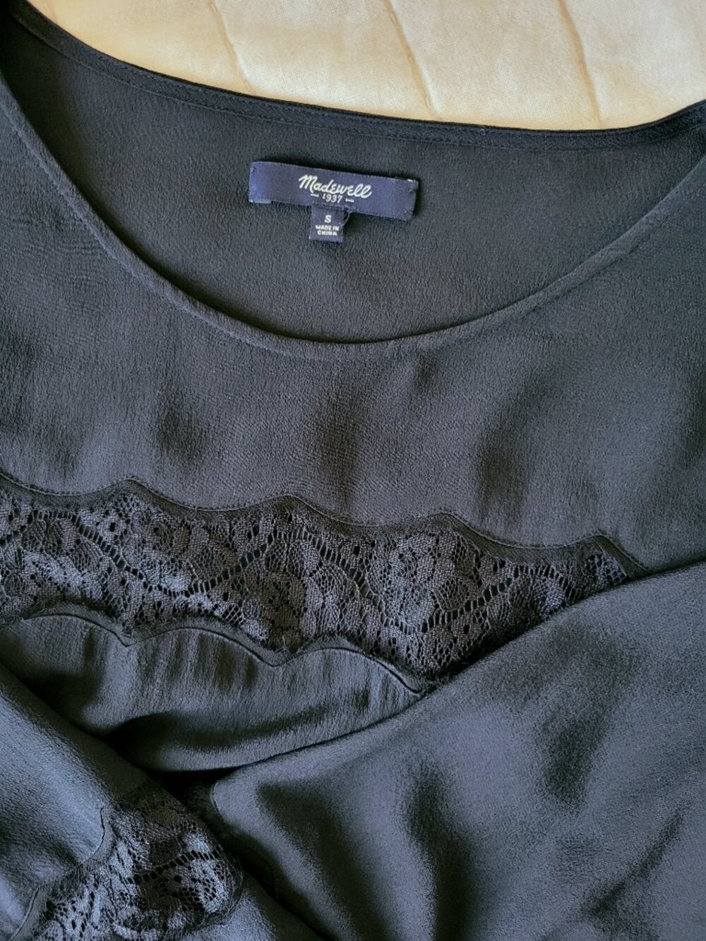 Madewell black silk lace inset blouse